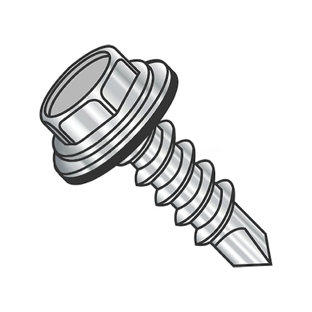 Usa Industrials Self-Drilling Screw, 1/4"-14 x 1 in, Plain 18-8 Stainless Steel Flat Head Hex Drive BULK-SCRW-10955